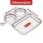 3 in 1 Plate Stainless Steel Pav Bhaji Plate Set of 2 Mess Tray