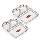 3 in 1 Plate Stainless Steel Pav Bhaji Plate Set of 2 Mess Tray