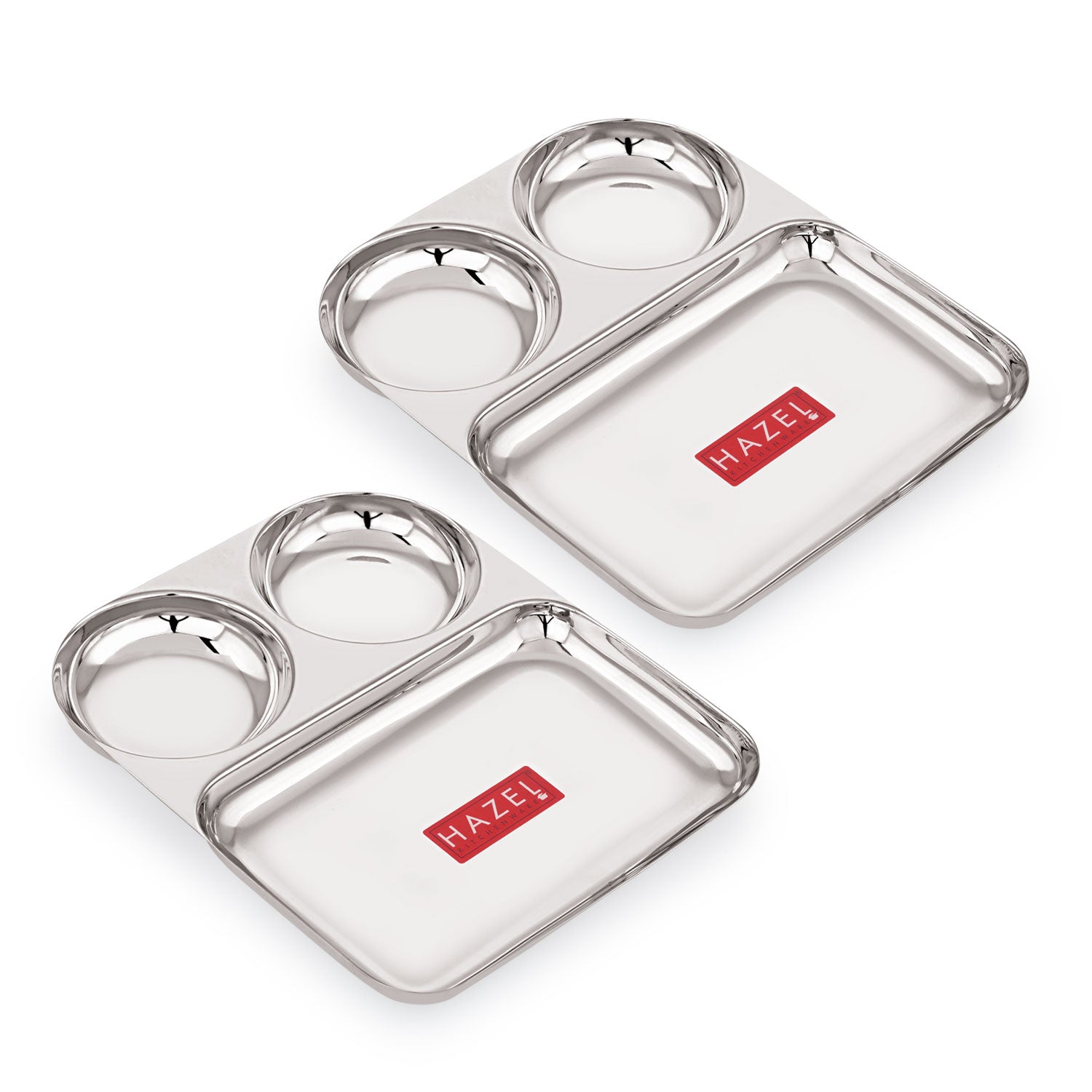 3 in 1 Plate Stainless Steel Pav Bhaji Plate Set of 2 Mess Tray