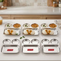3 Section Plate Stainless Steel Bhojan Thali Set of 6 for Idli Sambar