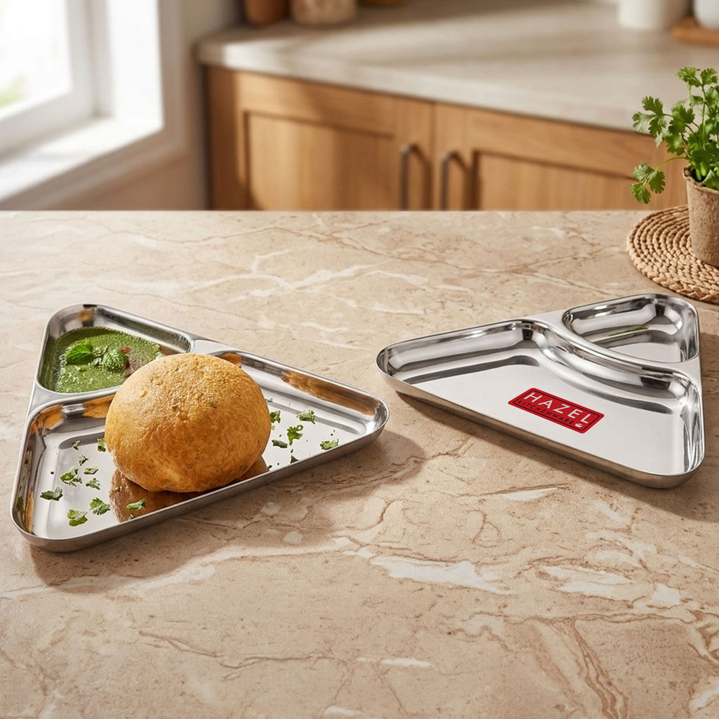 2 Section Triangle Plate Stainless Steel Set of 2 for Kids