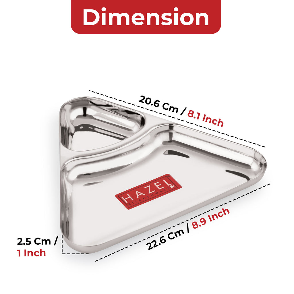 2 Section Triangle Plate Stainless Steel Set of 2 for Kids