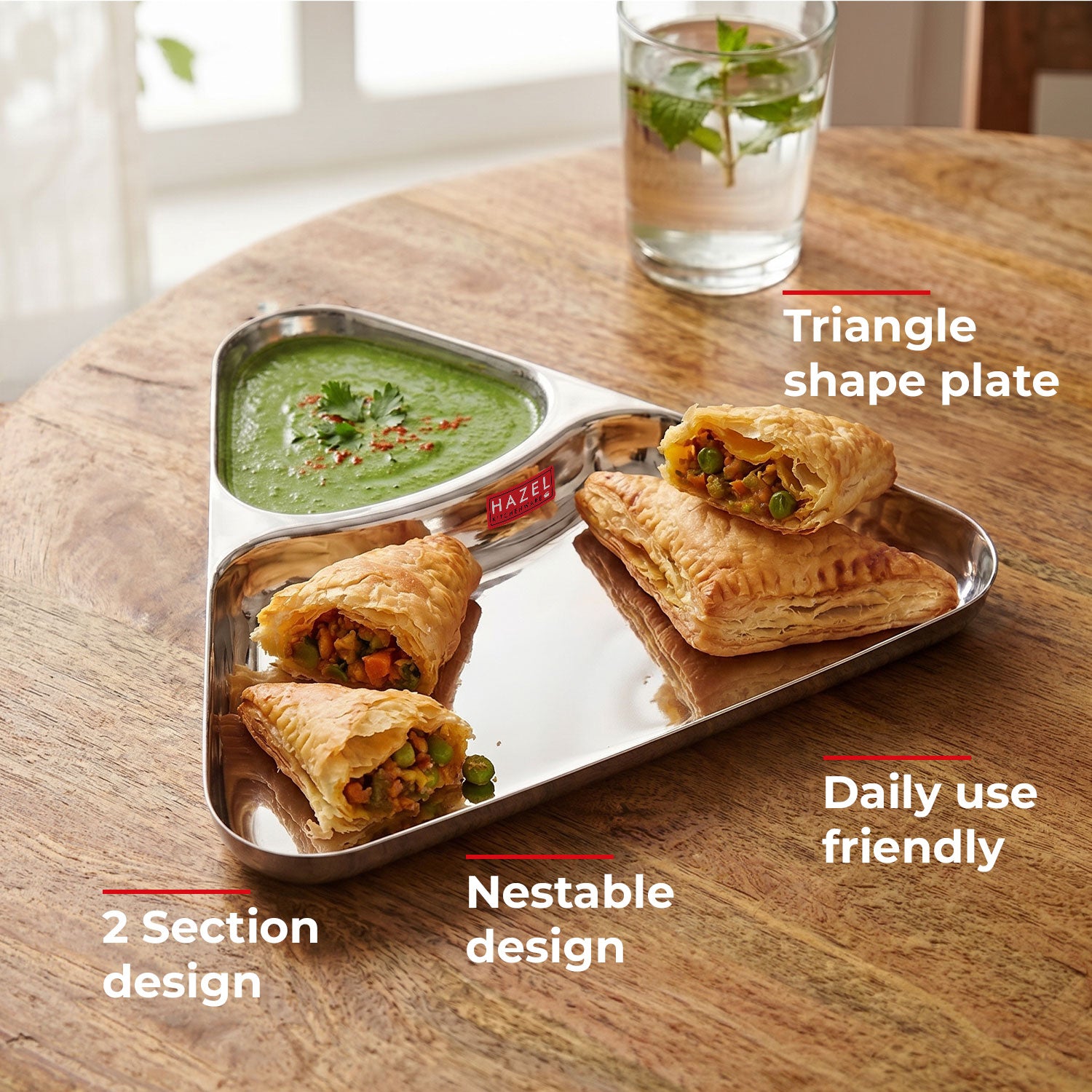 2 Section Triangle Plate Stainless Steel Set of 2 for Kids