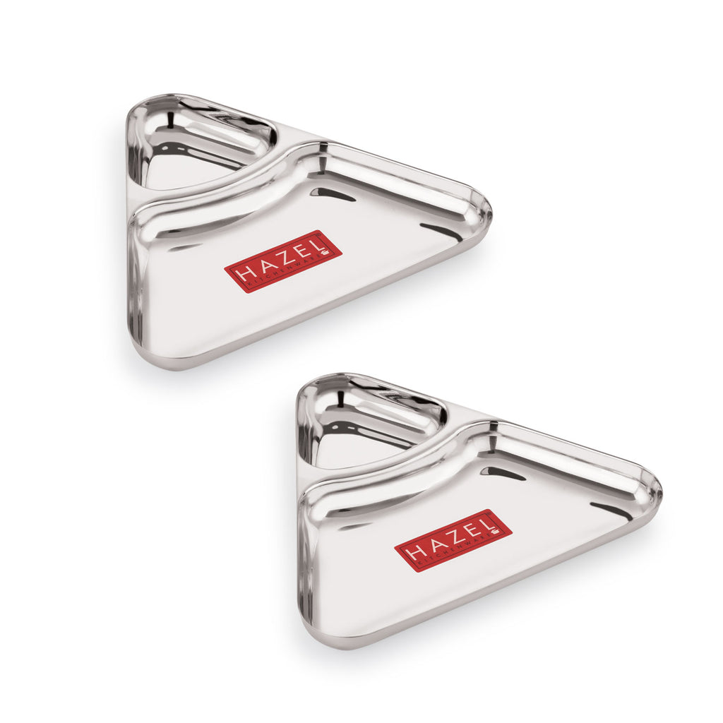 2 Section Triangle Plate Stainless Steel Set of 2 for Kids