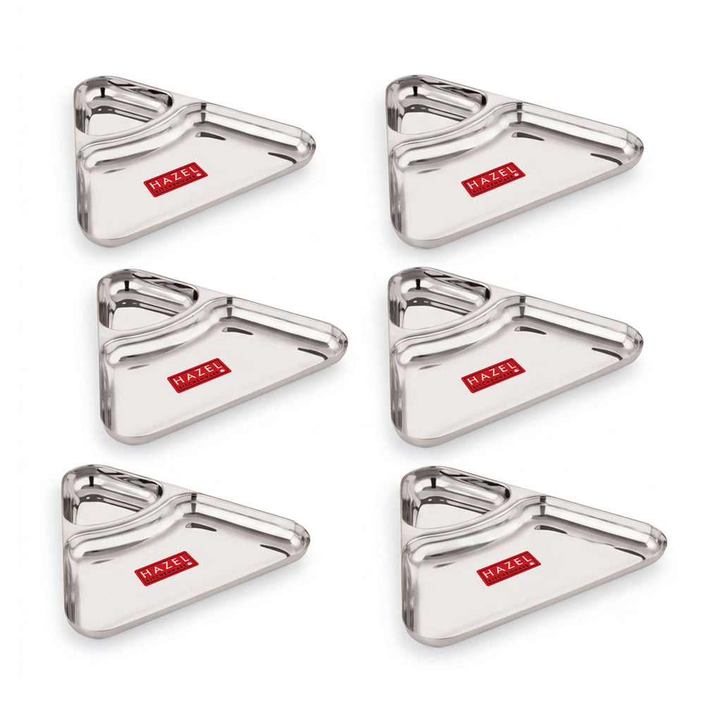 Triangle Snack Plate Stainless Steel 2 in 1 Section Plate Set of 6 for Nasta
