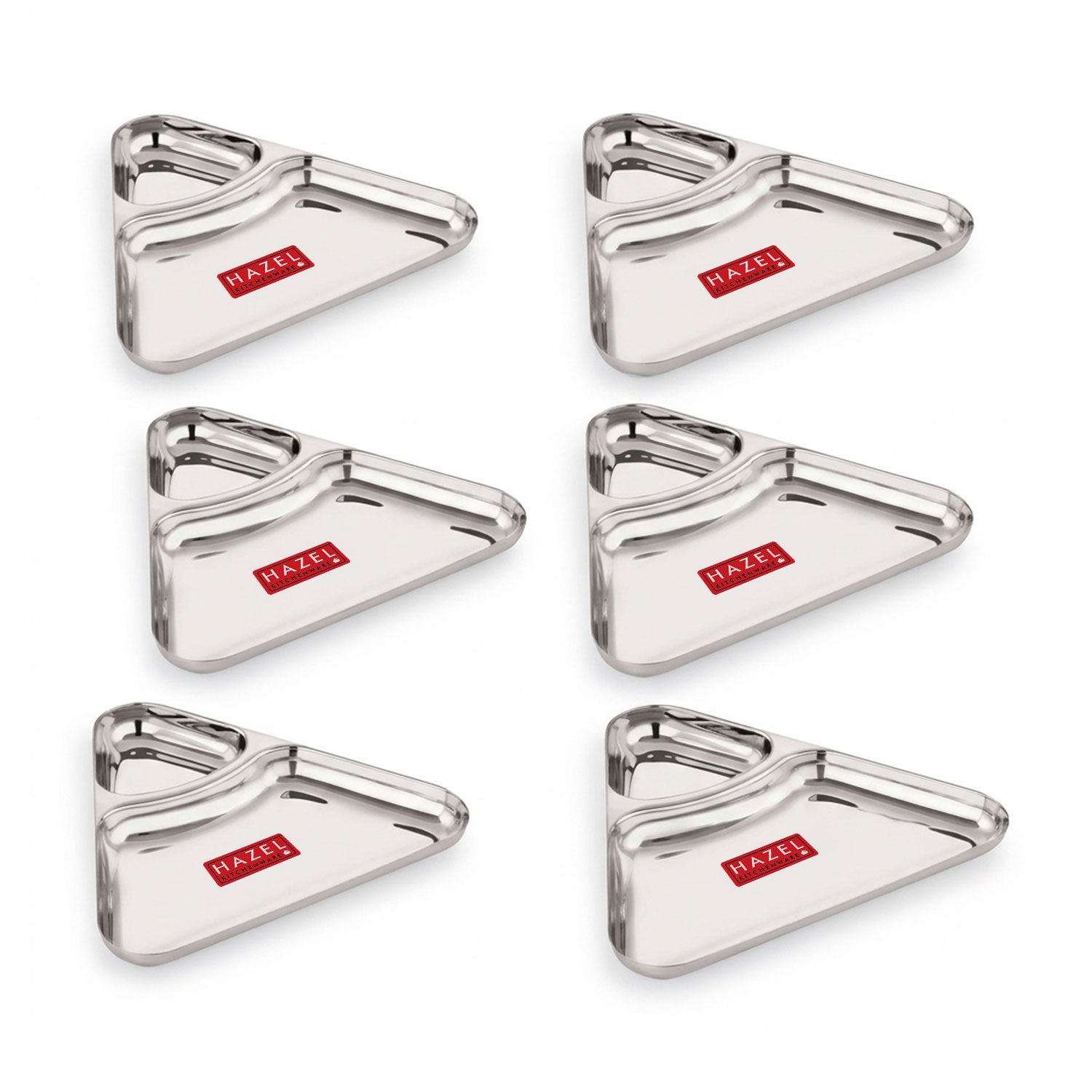 Triangle Snack Plate Stainless Steel 2 in 1 Section Plate Set of 6 for Nasta