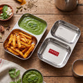 Stainless Steel Divided Plate 2 Compartment Set of 2 | Vada Pav Plate