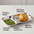 Stainless Steel Divided Plate 2 Compartment Set of 2 | Vada Pav Plate