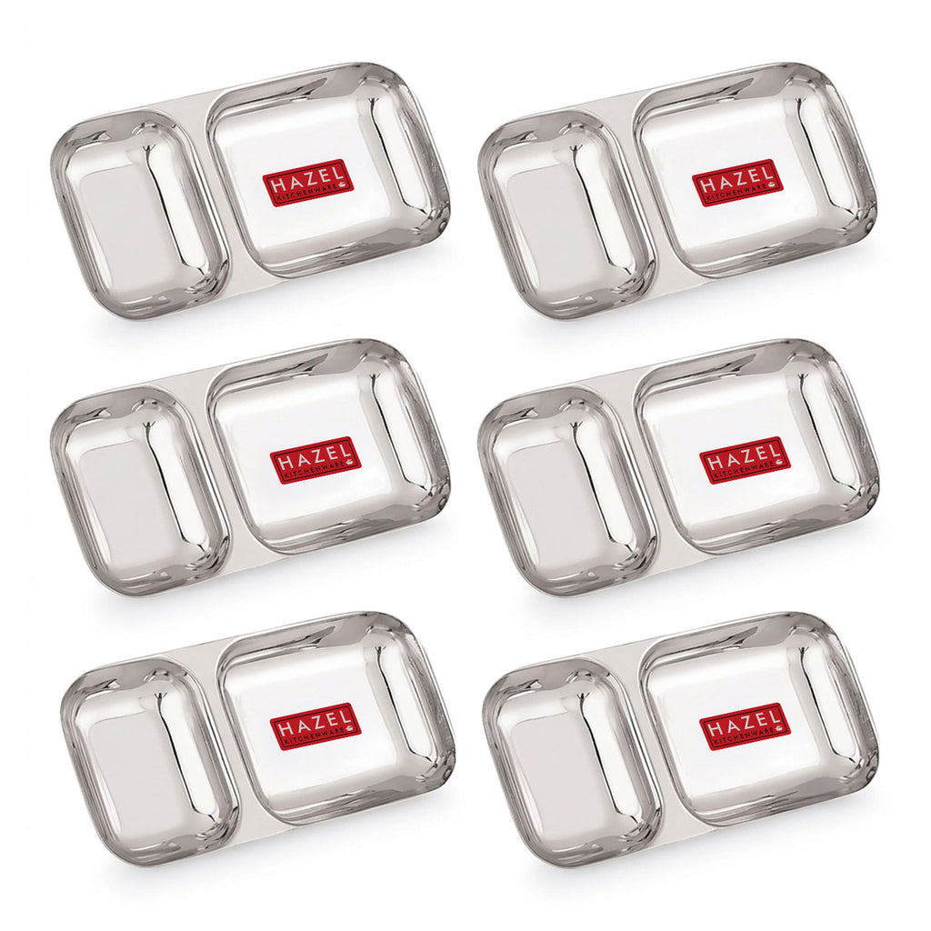 Steel Section Plate Set of 6 | 2 in 1 Plates Snacks Serving Tray