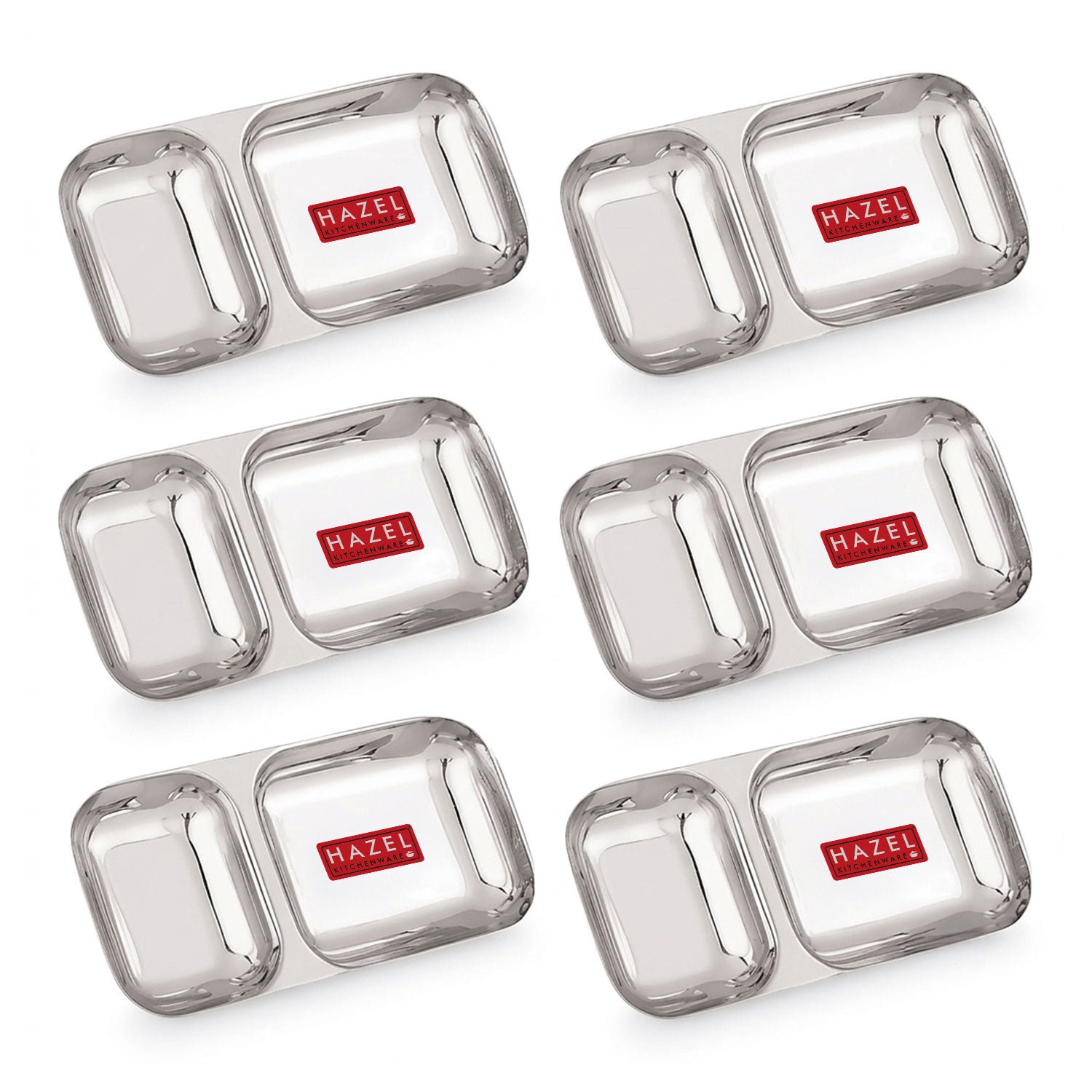 Steel Section Plate Set of 6 | 2 in 1 Plates Snacks Serving Tray