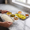4 Compartment Stainless Steel Lunch Plate Set of 2 | All in 1 Big Section Plate