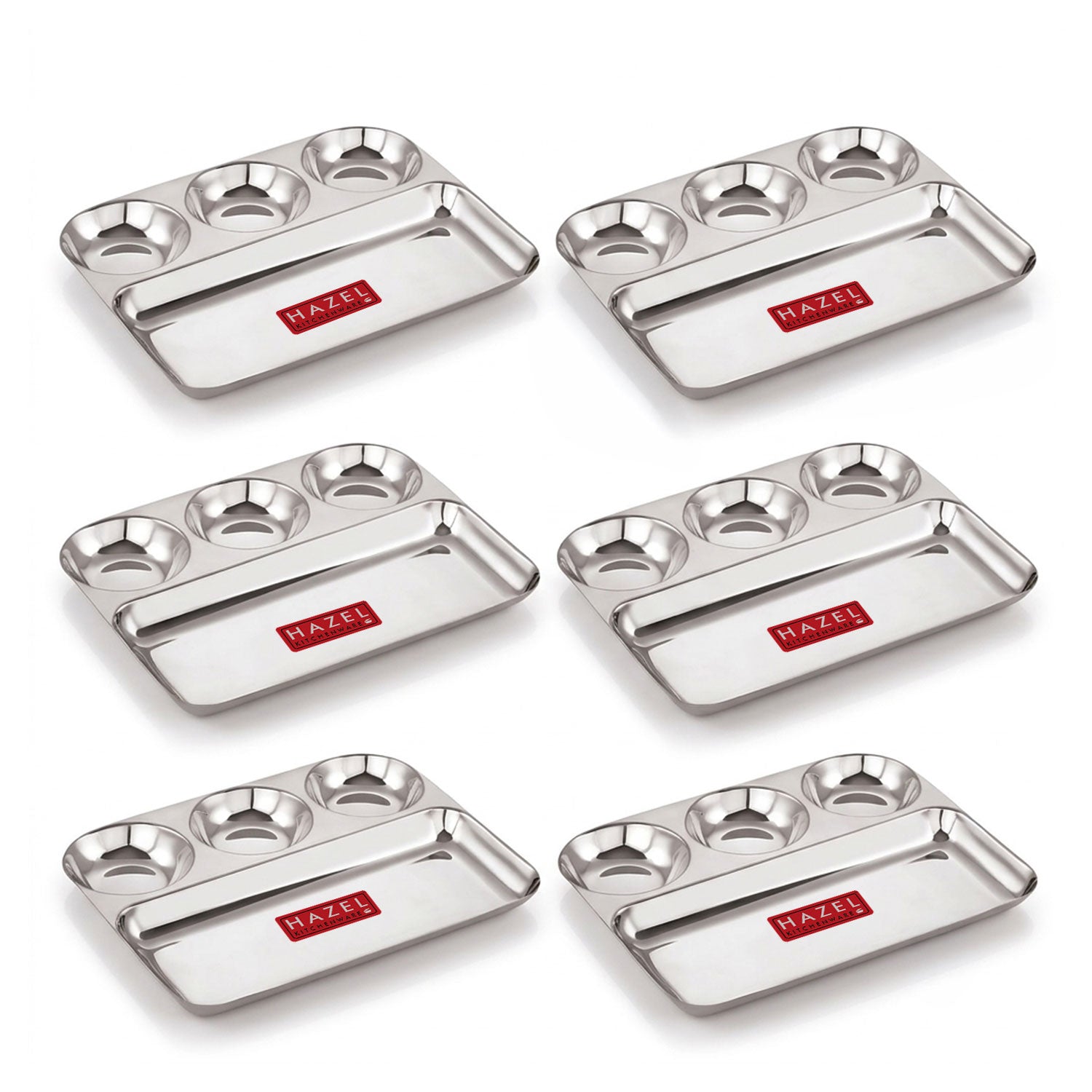 Stainless Steel 4 in 1 Section Plate Meal Tray Set of 6 for Office
