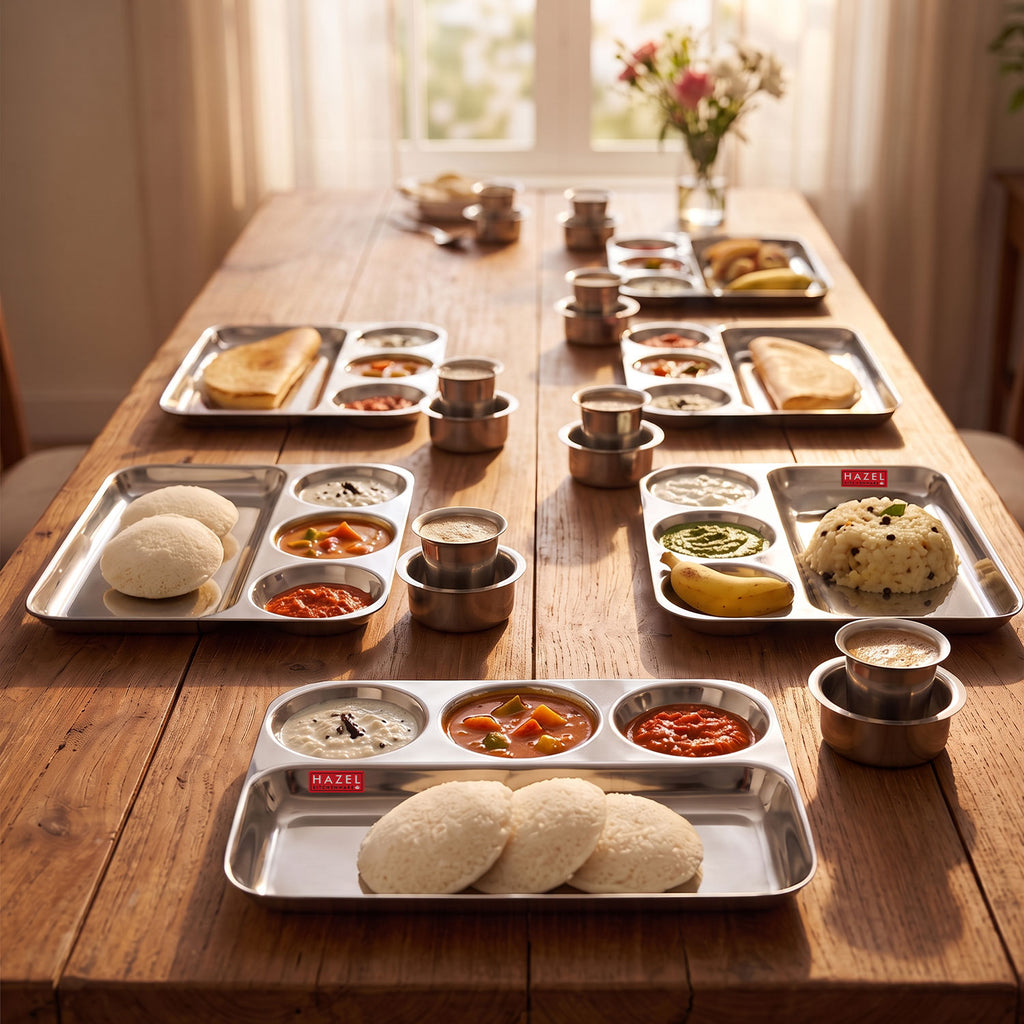 Stainless Steel 4 in 1 Section Plate Meal Tray Set of 6 for Office