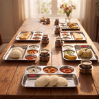 Stainless Steel 4 in 1 Section Plate Meal Tray Set of 6 for Office