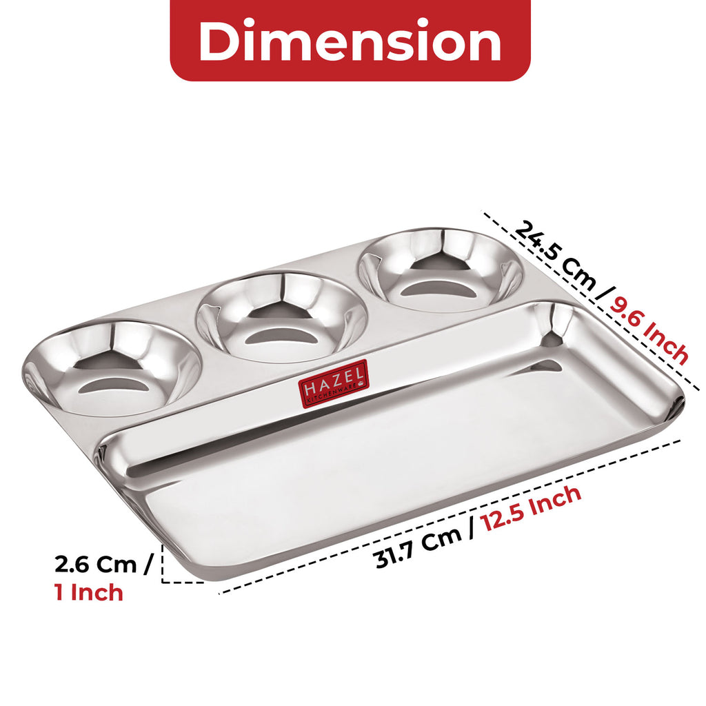 Stainless Steel 4 in 1 Section Plate Meal Tray Set of 6 for Office