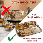 Stainless Steel 4 in 1 Section Plate Meal Tray Set of 6 for Office