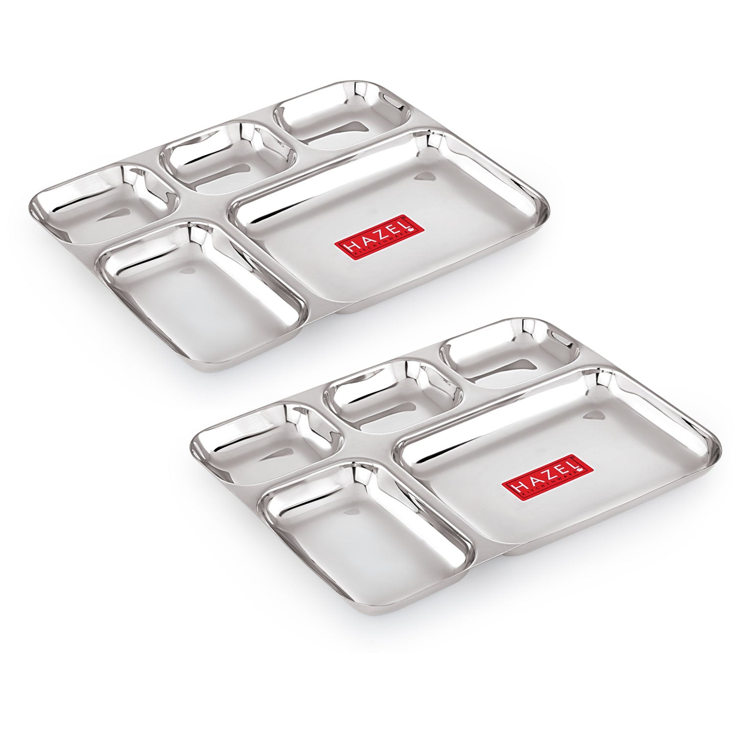 5 Compartment Stainless Steel Plate Set of 2 | All in 1 Big Thali