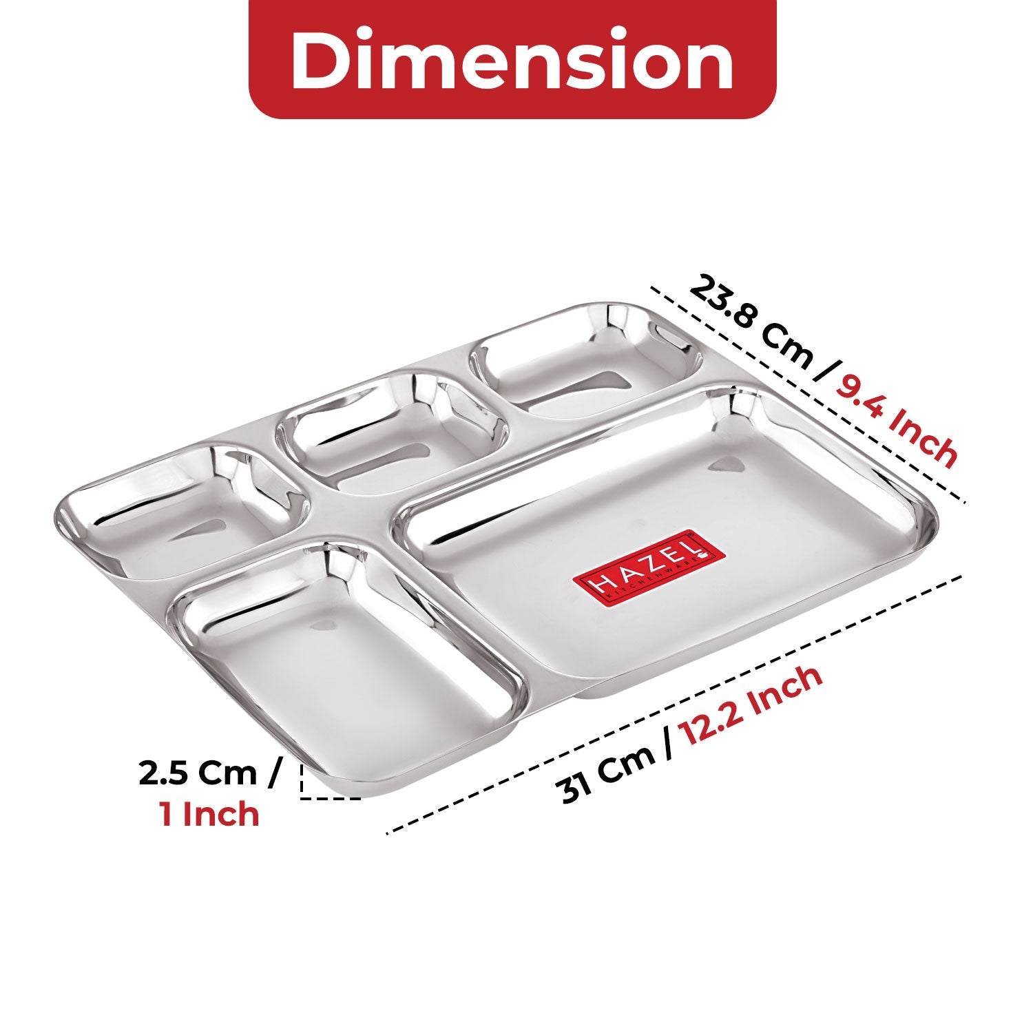 5 Compartment Stainless Steel Plate Set of 2 | All in 1 Big Thali