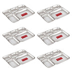 Stainless Steel Divided Meal Tray 5 in 1 Section Plate Set of 6 for Office