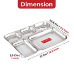 Stainless Steel Divided Meal Tray 5 in 1 Section Plate Set of 6 for Office
