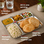 Stainless Steel Divided Meal Tray 5 in 1 Section Plate Set of 6 for Office