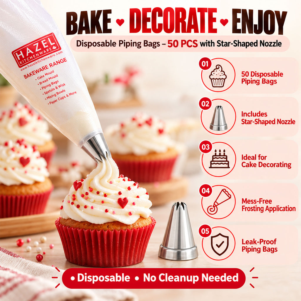 Disposable Piping Bags 50 Pcs with Star Nozzle