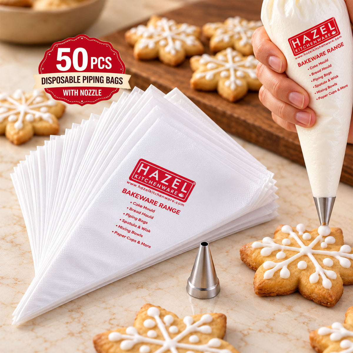 Disposable Piping Bags 50 Pcs with Round Nozzle