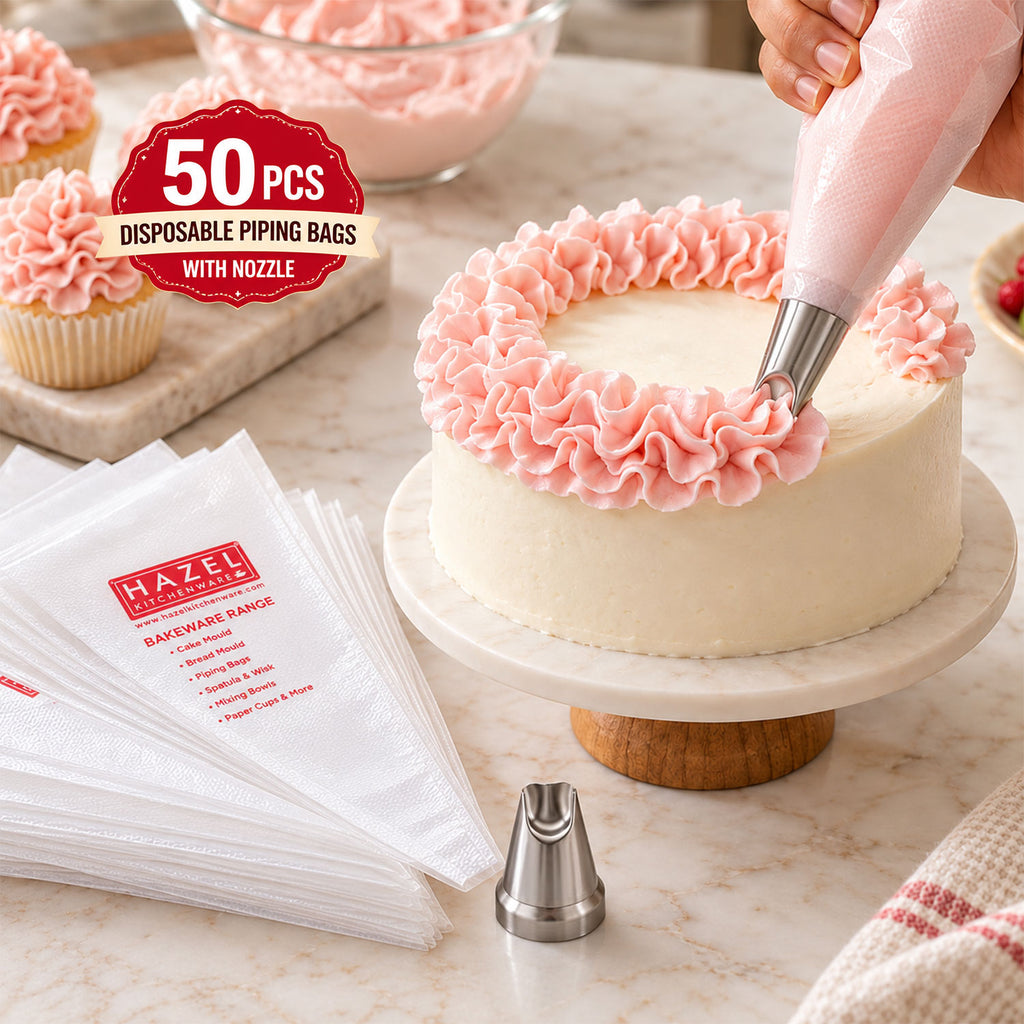 Disposable Piping Bags 50 Pcs with Ruffles Nozzle