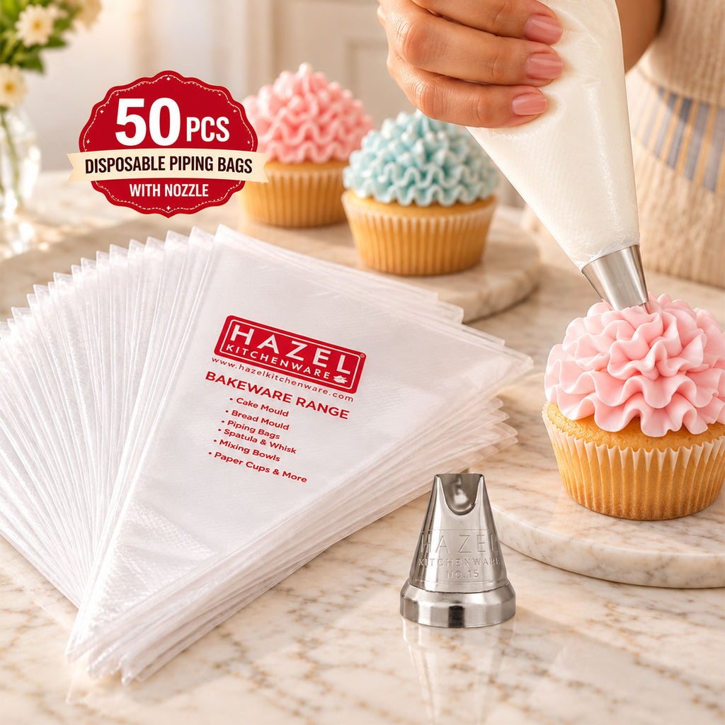 Disposable Piping Bags 50 Pcs with Ruffles Nozzle