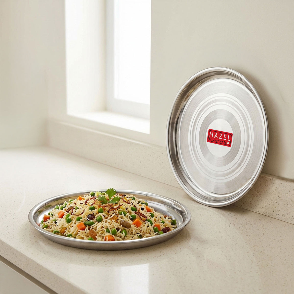 Stainless Steel Thali 27 cm Round Steel Dinner Plate, Set of 2