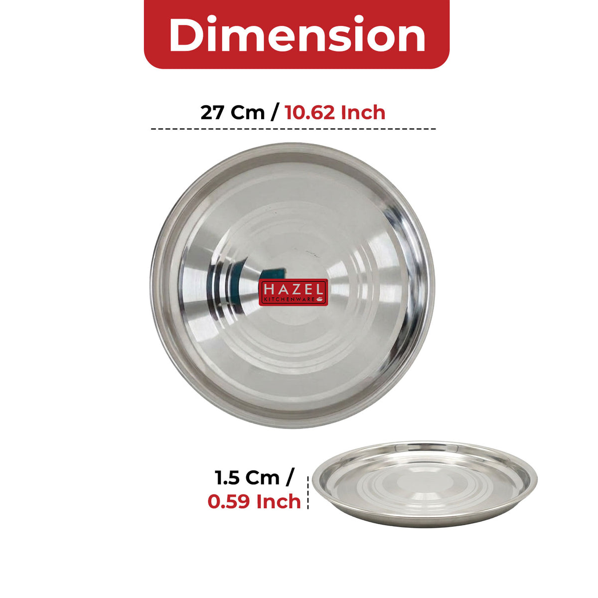 Stainless Steel Thali 27 cm Round Steel Dinner Plate, Set of 2