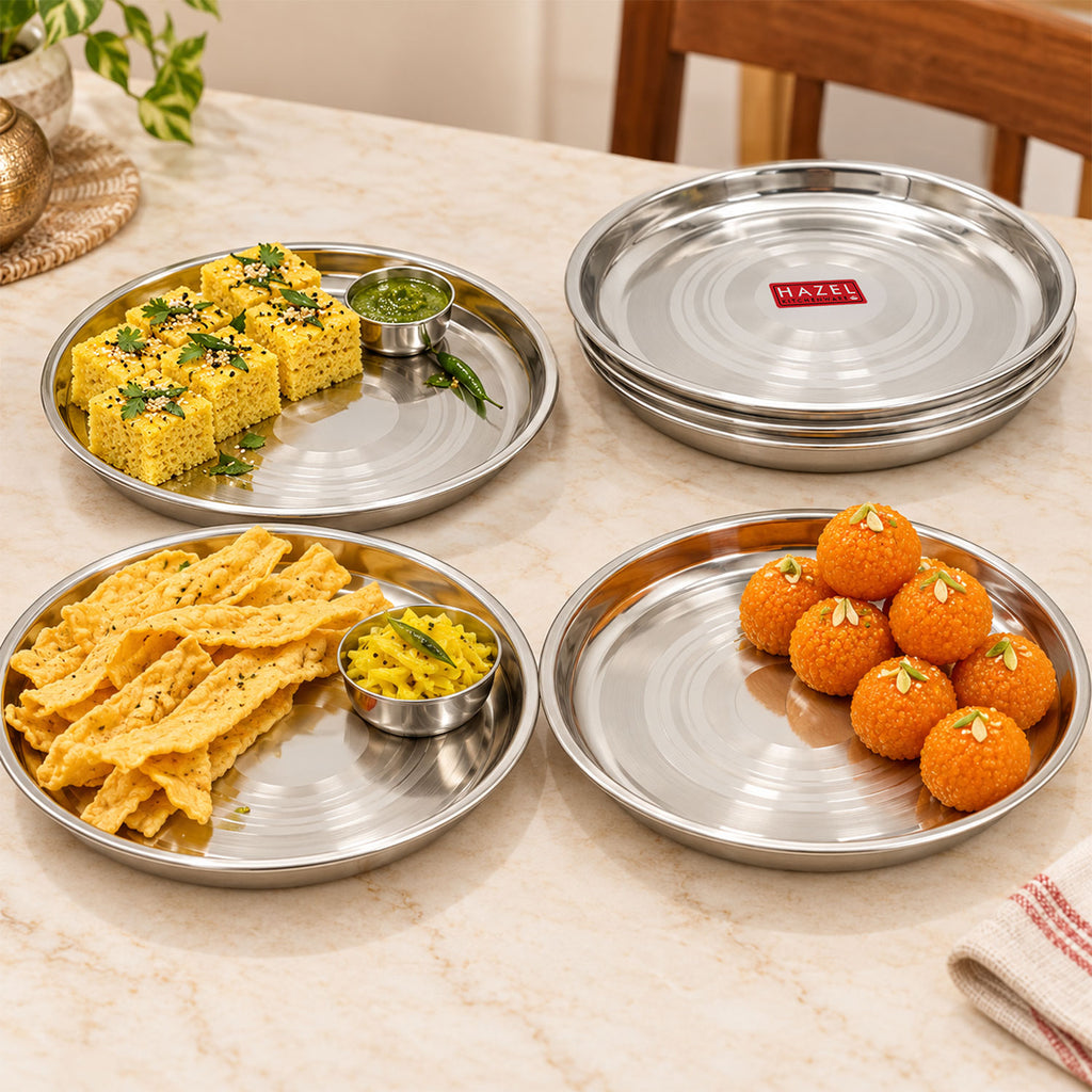 Stainless Steel Thali 27 cm Round Steel Dinner Plate, Set of 6