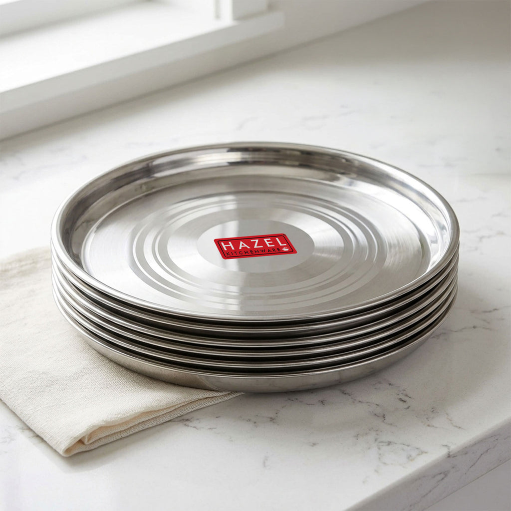 Stainless Steel Thali 27 cm Round Steel Dinner Plate, Set of 6