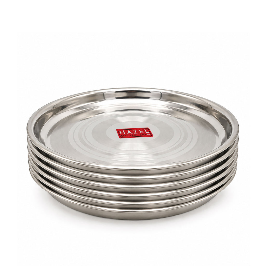 Stainless Steel Thali 27 cm Round Steel Dinner Plate, Set of 6