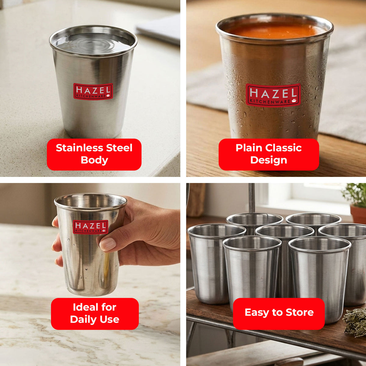 Stainless Steel Juicy Glass, Water, Juice & Milk Tumbler, 350 ml, Set of 2