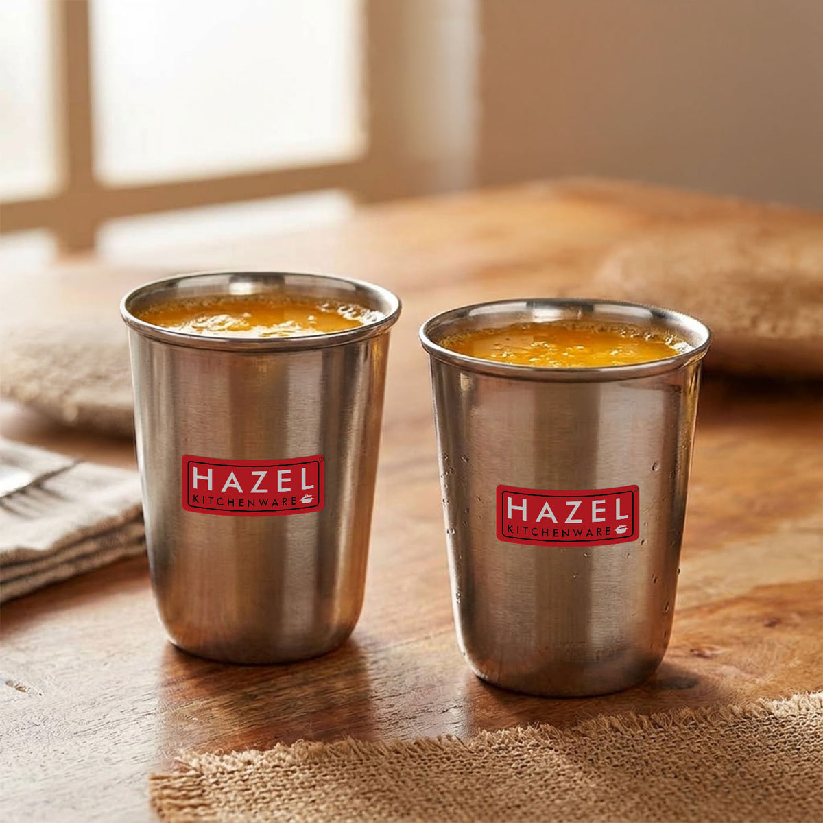 Stainless Steel Juicy Glass, Water, Juice & Milk Tumbler, 350 ml, Set of 2