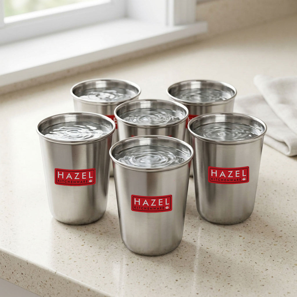 Stainless Steel Juicy Glass, Water, Juice & Milk Tumbler, 350 ml, Set of 6
