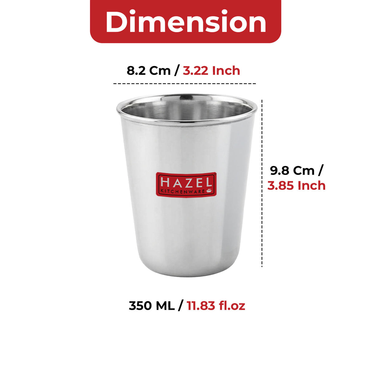 Stainless Steel Juicy Glass, Water, Juice & Milk Tumbler, 350 ml, Set of 6