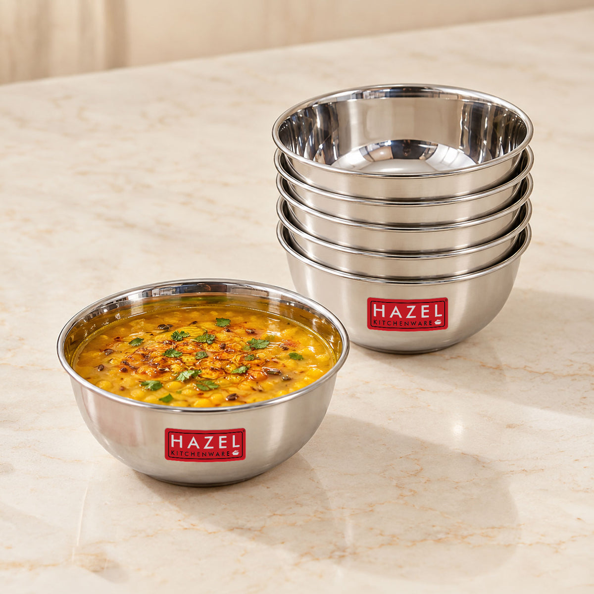 Stainless Steel Wati, Katori Bowl for Dal, Curry, Snacks, 300 ml, Set of 6