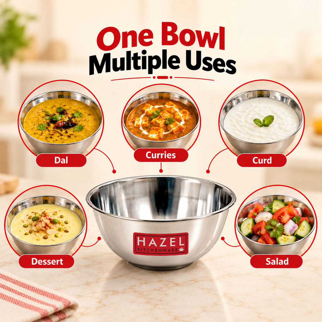 Stainless Steel Wati, Katori Bowl for Dal, Curry, Snacks, 300 ml, Set of 6