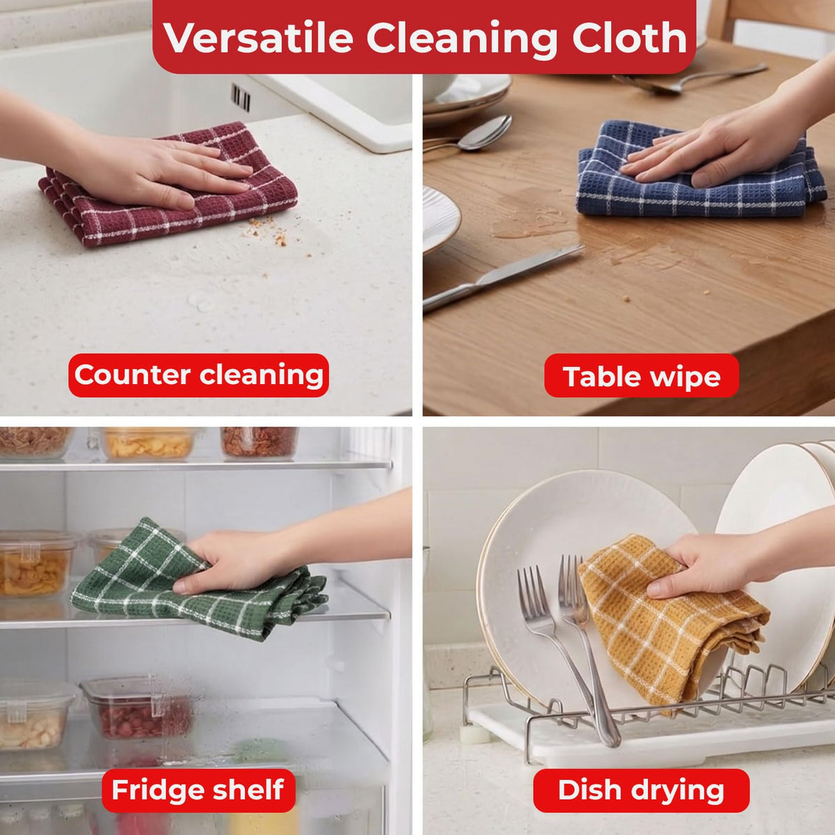 Cotton Kitchen Towel, Kitchen Cleaning Cloths Reusable, Set of 12