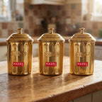 Airtight Golden Container for Tea Coffee & Sugar, 800 ml, Set Of 3
