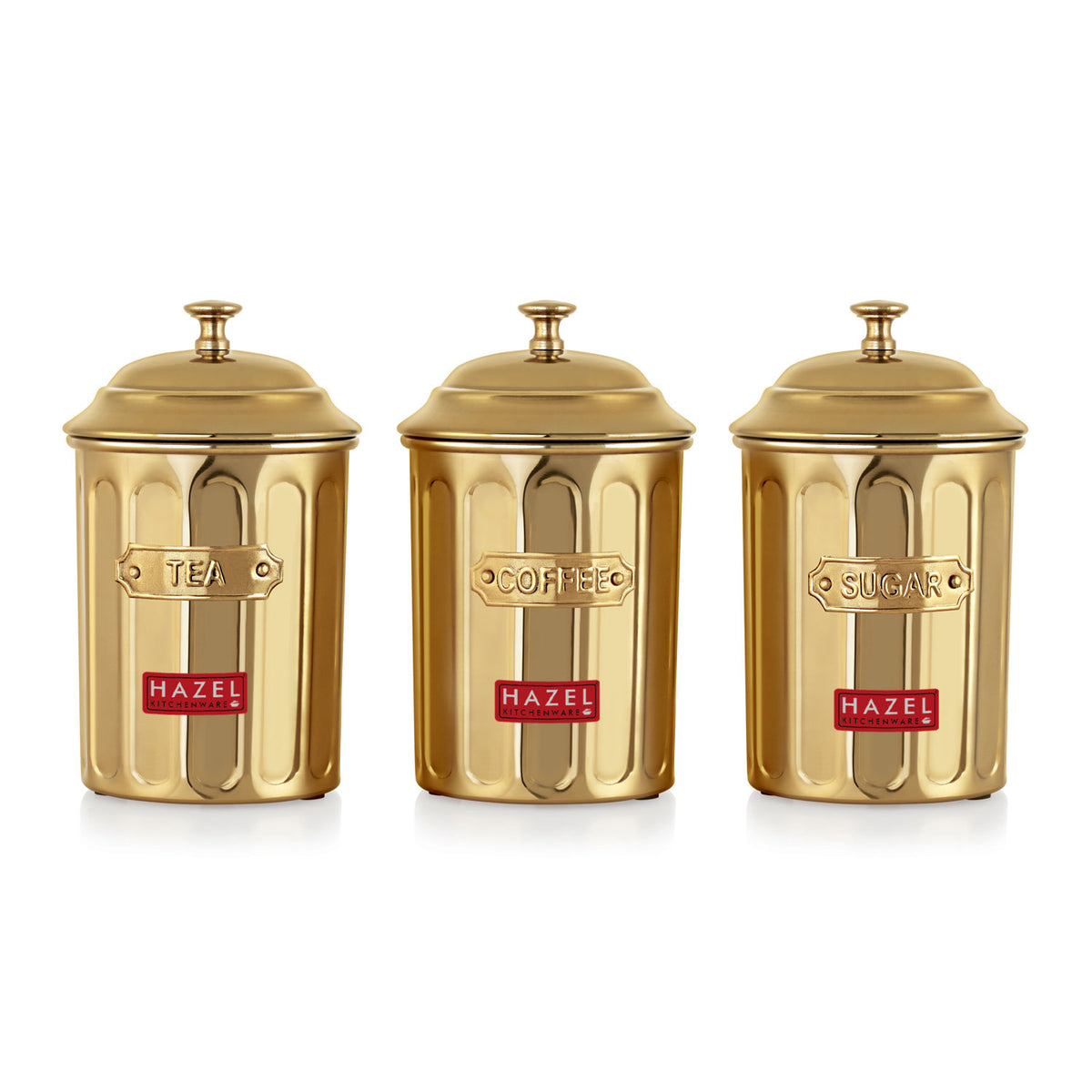 Airtight Golden Container for Tea Coffee & Sugar, 800 ml, Set Of 3