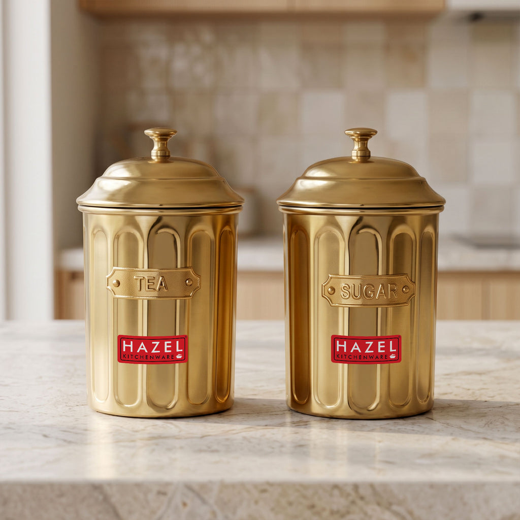 Golden Tea & Sugar Airight Container, 800 ml, Set Of 2