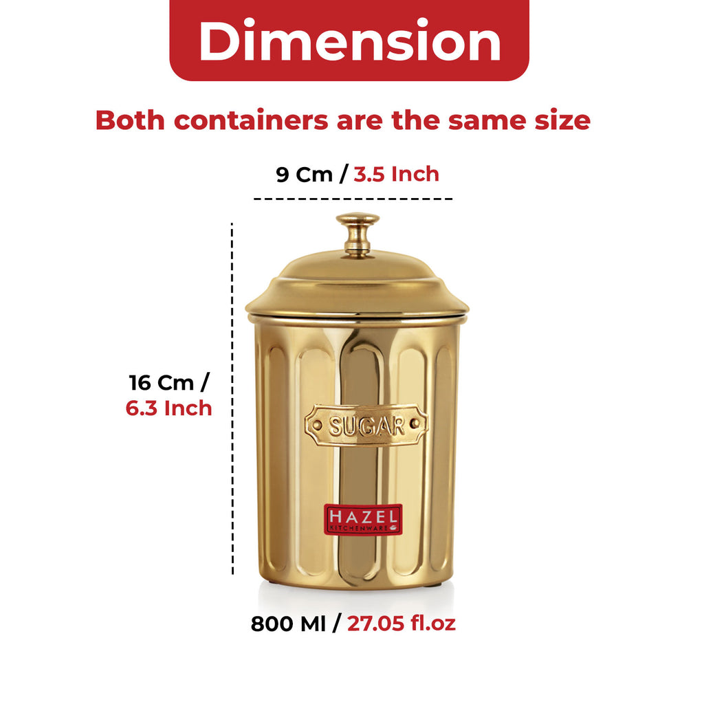 Golden Tea & Sugar Airight Container, 800 ml, Set Of 2