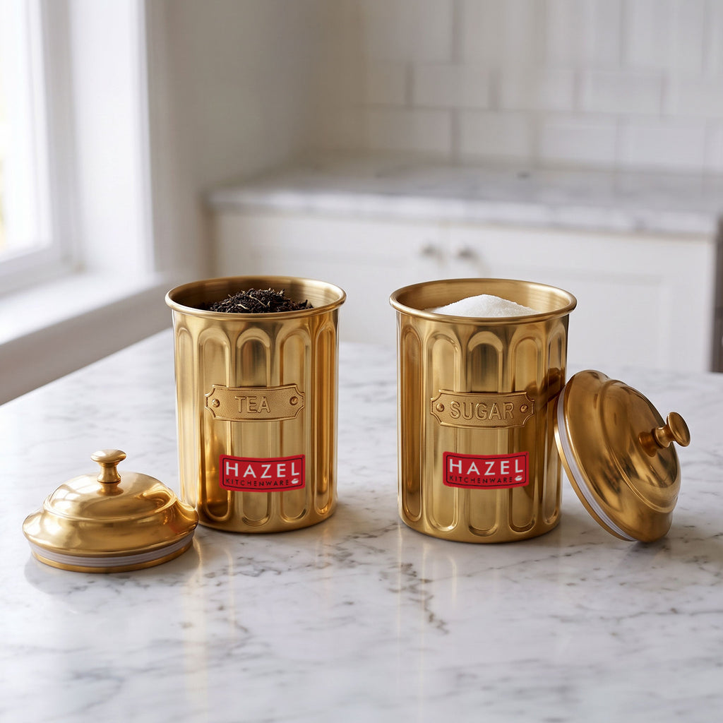 Golden Tea & Sugar Airight Container, 800 ml, Set Of 2
