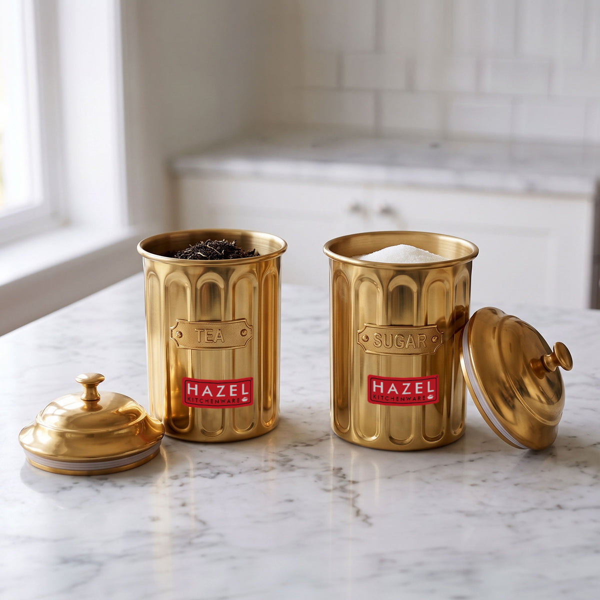 Golden Tea & Sugar Airight Container, 800 ml, Set Of 2