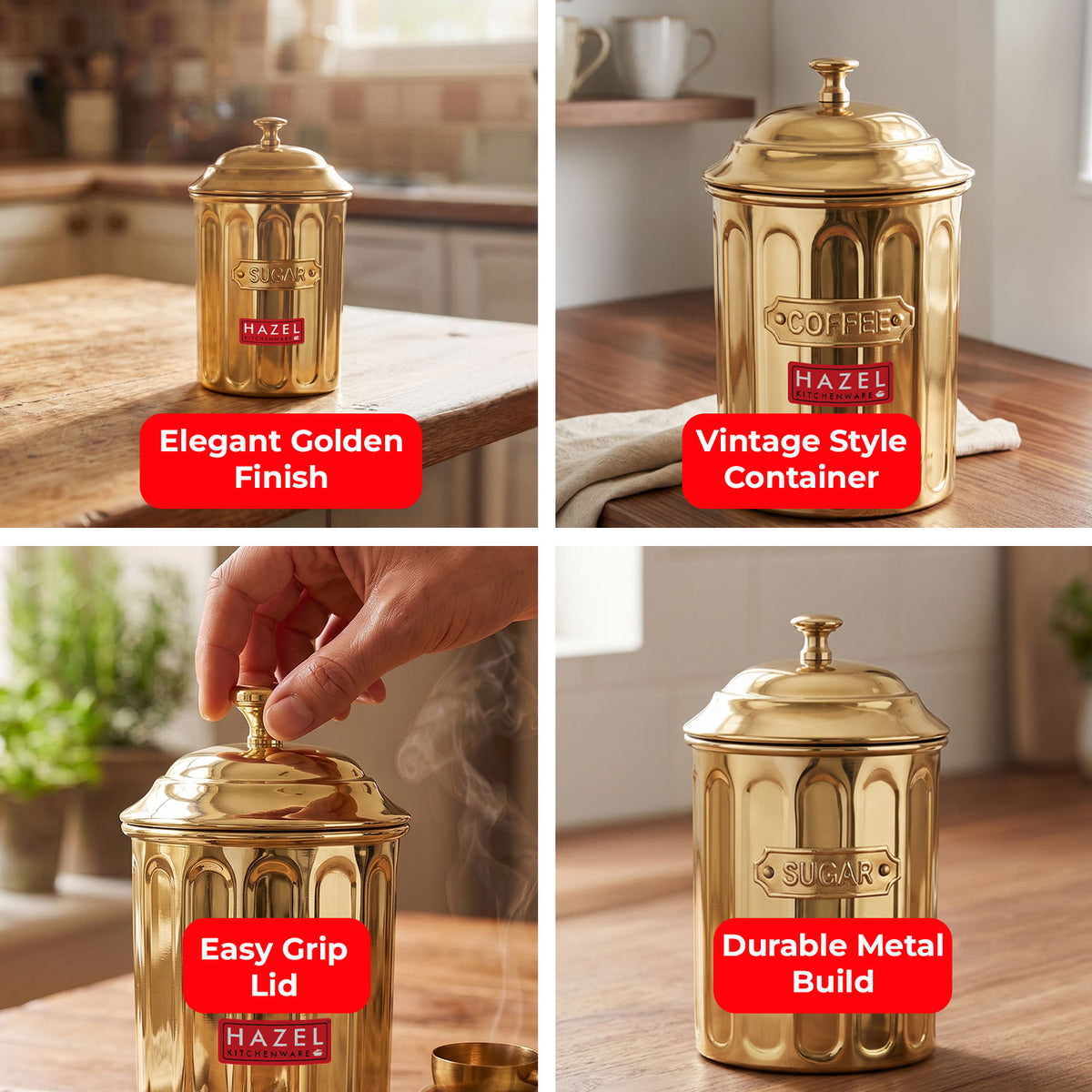 Golden Coffee & Sugar Airight Container, 800 ml, Set of 2