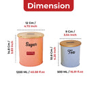Tea and Sugar Container Set with Wooden Lid, Airtight Canisters, 1200 & 500 ml, Set Of 2