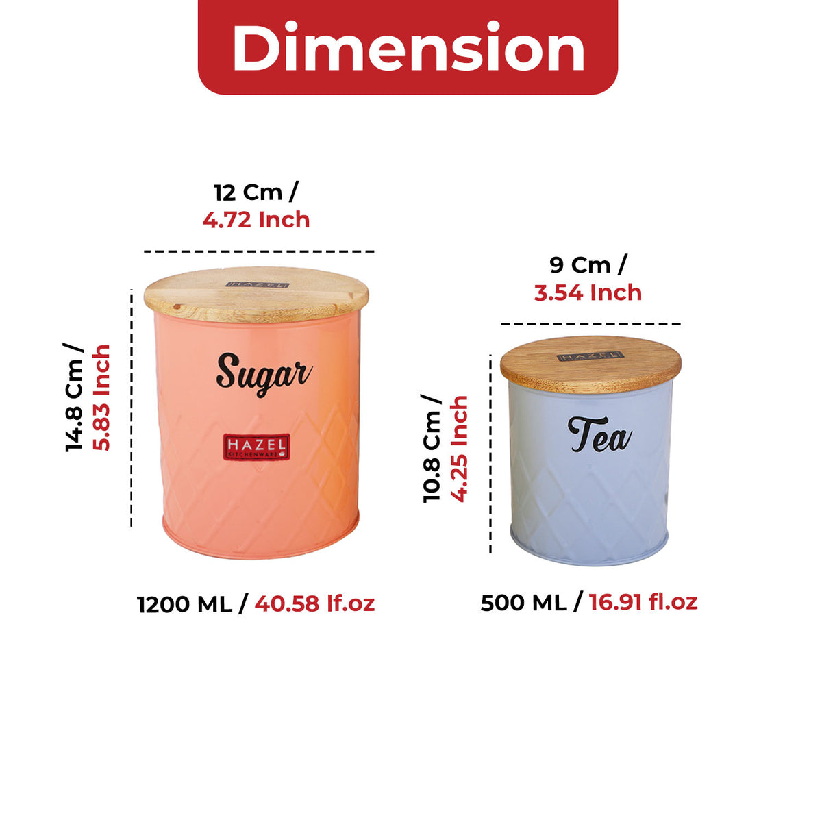 Tea and Sugar Container Set with Wooden Lid, Airtight Canisters, 1200 & 500 ml, Set Of 2